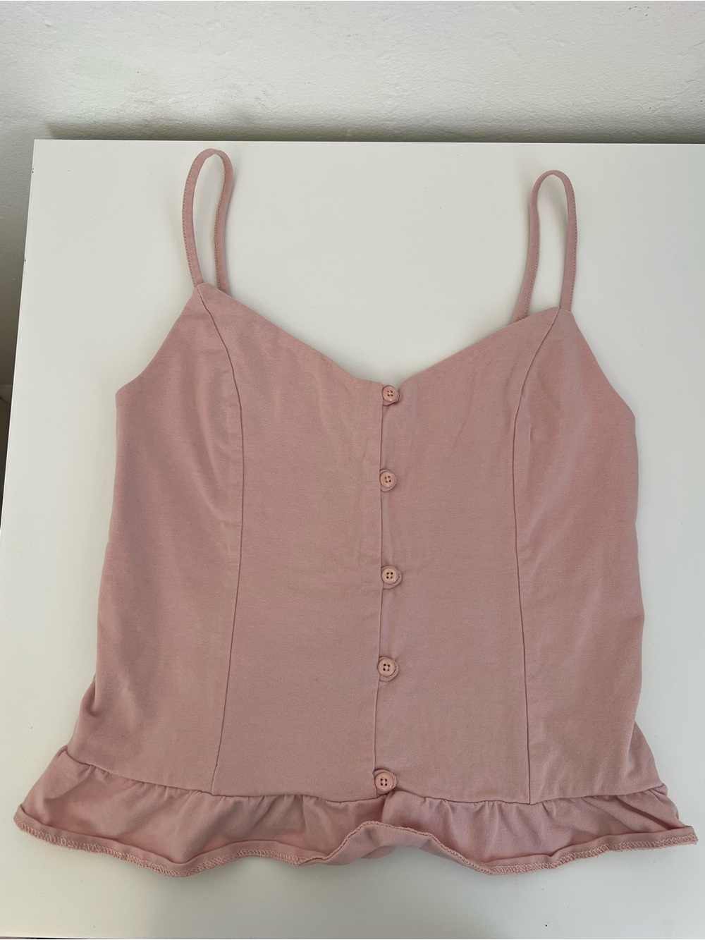 Guess Blush Pink Ruffle-Hem Button Cami